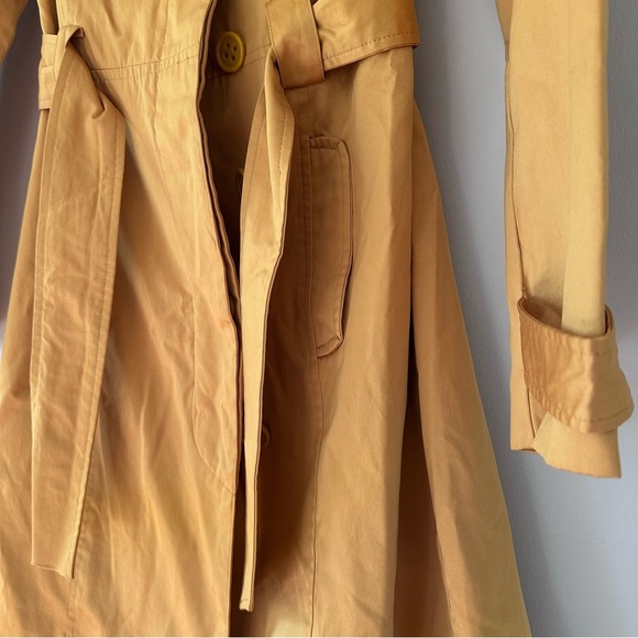 Bebe Retro Yellow Gold Mini Button Front Trench Coat w/ Hot Pink Lining Size XS - Picture 10 of 12